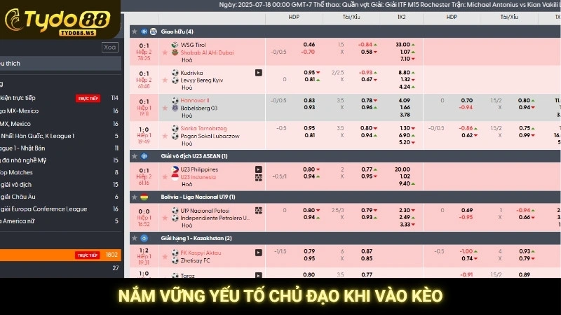 Nắm vững yếu tố chủ đạo khi vào kèo