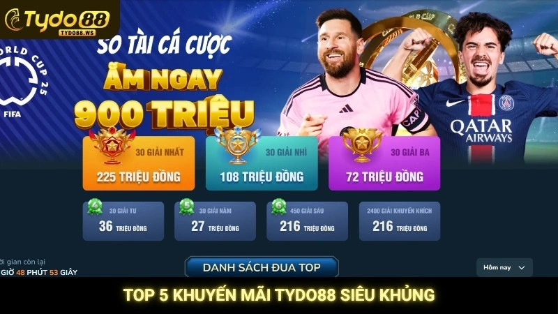 Top 5 khuyến mãi Tydo88 siêu khủng