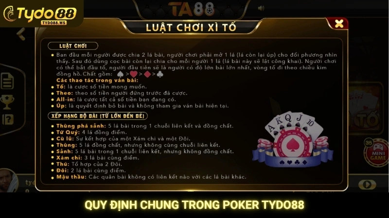 Quy định chung trong Poker Tydo88